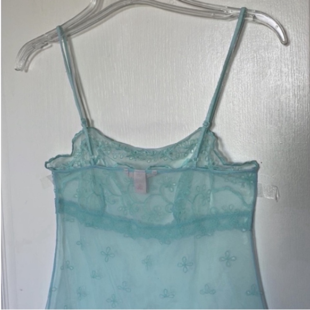 Victoria’s Secret Sheer Mini Dress Green Mint Slip Embroidery Eyelets Holiday S - Picture 14 of 17